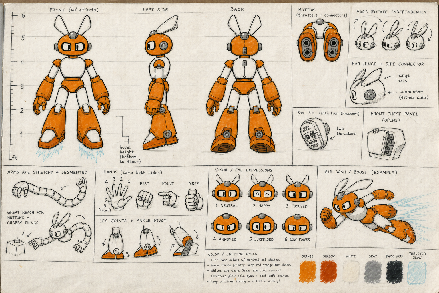 Evora complete character design reference sheet