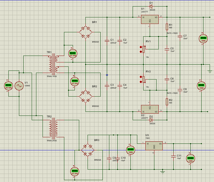 The schematic originally planned for the 3 output transformer.